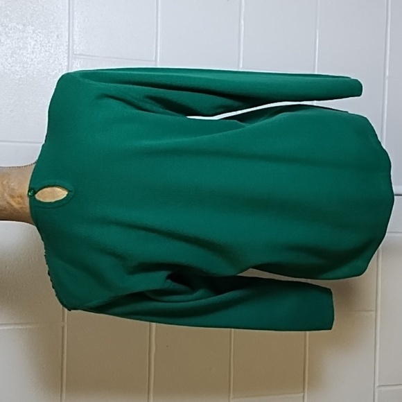 Vintage Regency By Joyce True Green Sweater Beading on Black Velvet Neckline - Picture 3 of 11